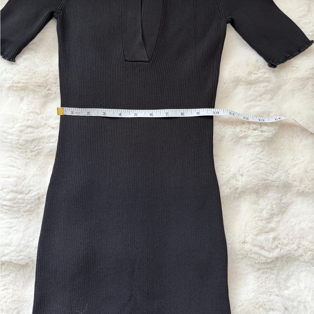 Good American Black Ribbed Knit Polo Midi Short Sleeve Dress - 2 - Picture 10 of 12